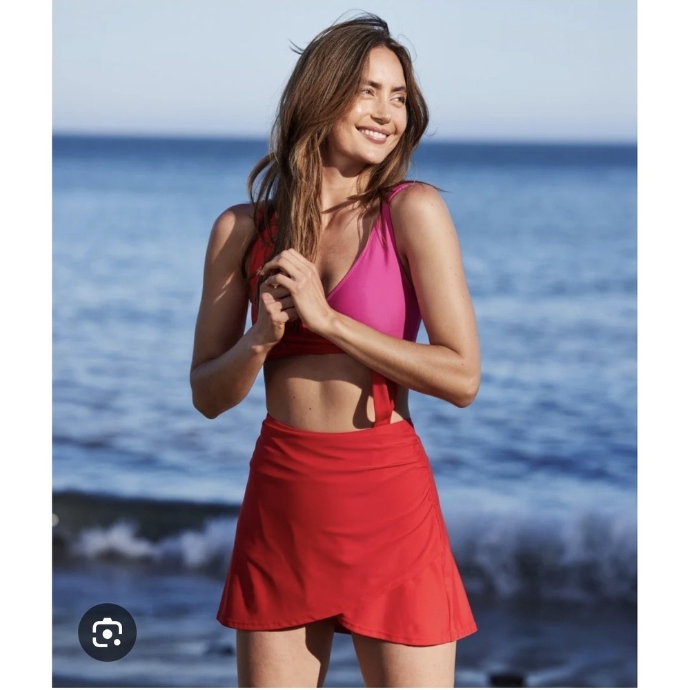 NWT Summersalt Ruched Swim Skirt Cover Up Red 1X Plus Size Wrap Style‎ UPF
